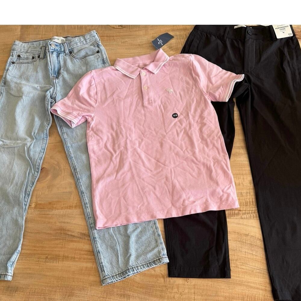 Abercrombie and Fitch bundle, black chinos, pink polo and baggy jeans 9/10